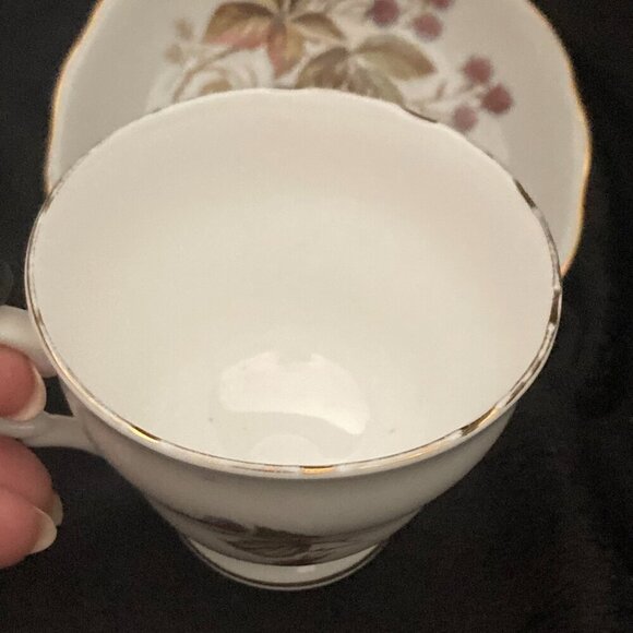 Vintage Royal Vale #7976 Black Berries And Leaves Tea Cup and Saucer - Picture 3 of 5